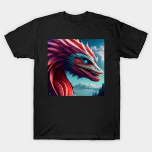 Red, Pink, and Purple Dragon with Cyan Highlights T-Shirt